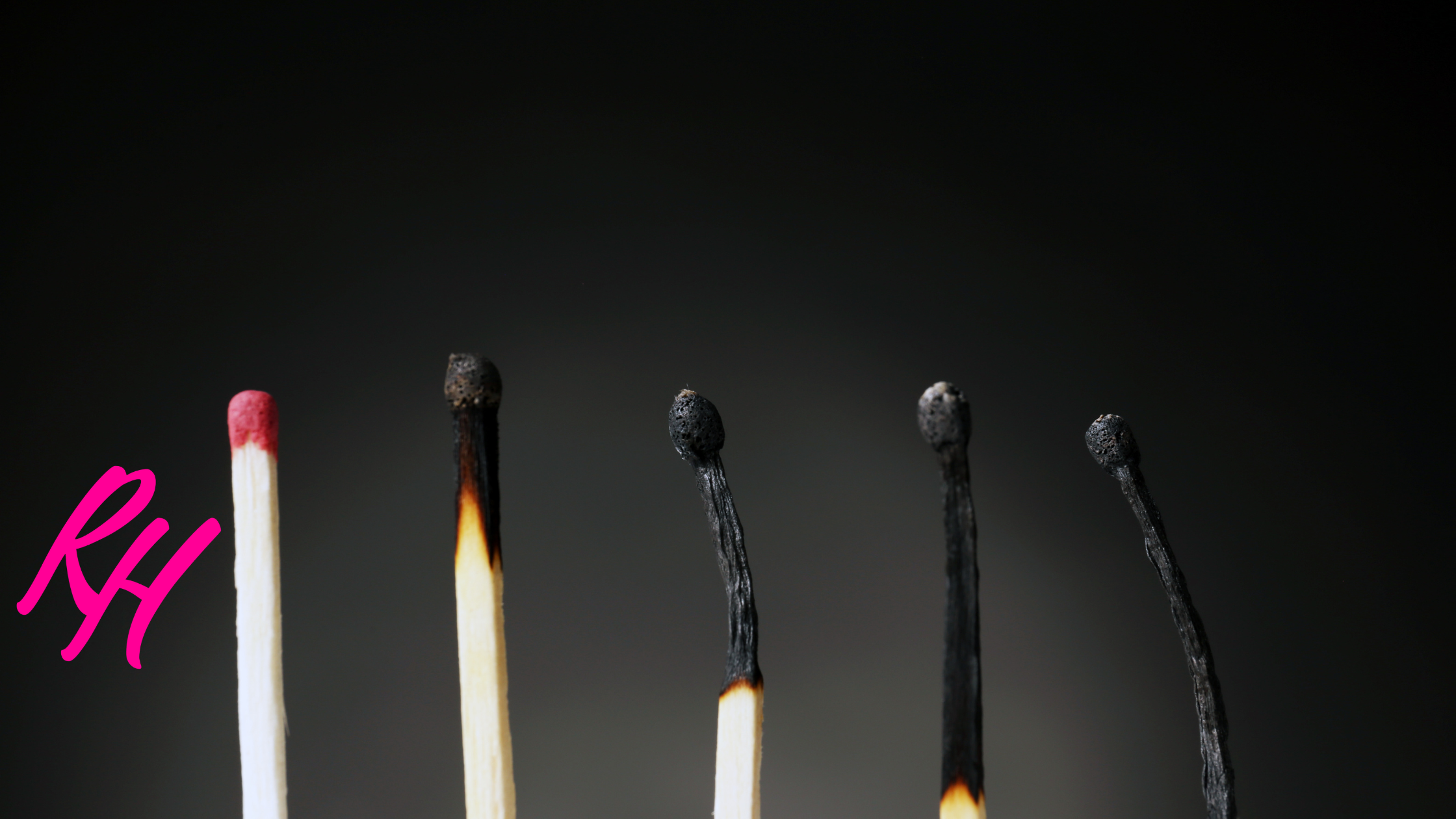 a row of matches with one burnt out