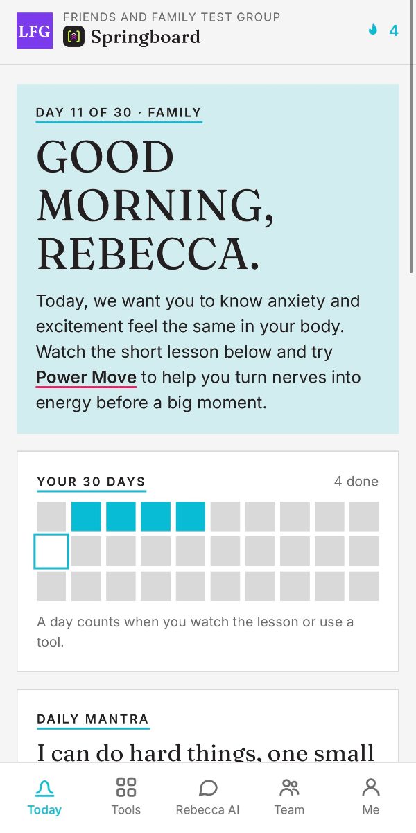 Fear(less)30 app: daily check-in and 30-day progress tracker