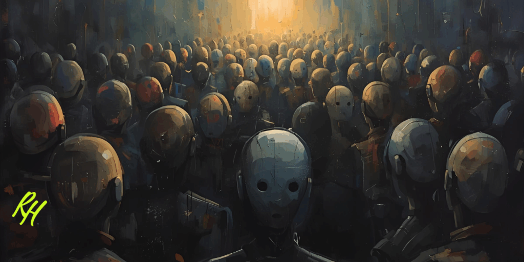 blog banner robots gathered in community